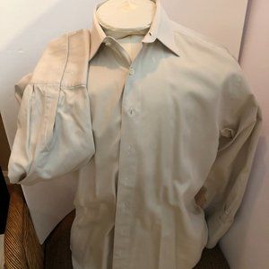 Hickey - Freeman Nieman Marcus Beige Dress Shirt  Size 16R cuff link sleeve